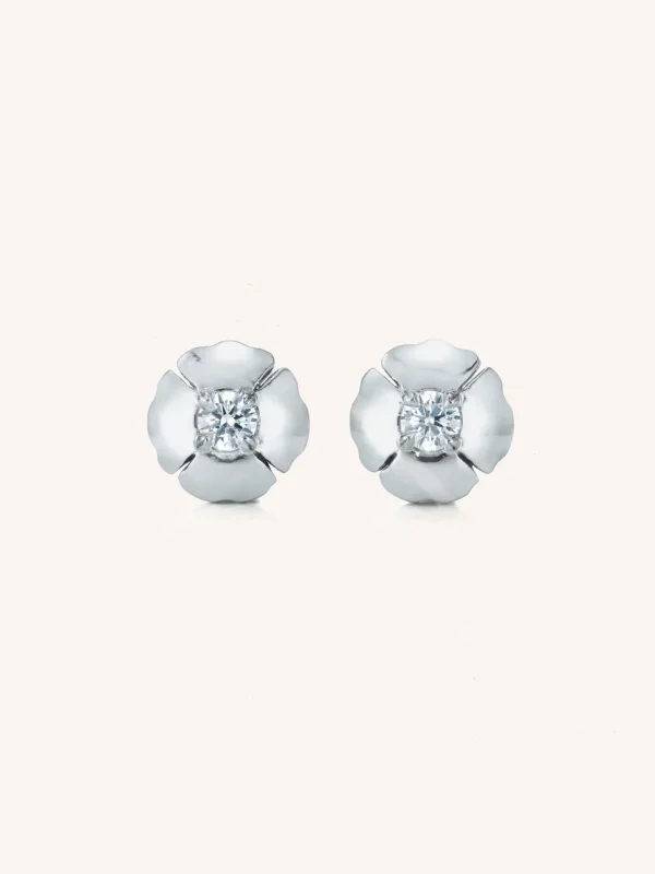 Romeo Flower Petit Solid Earrings White Gold